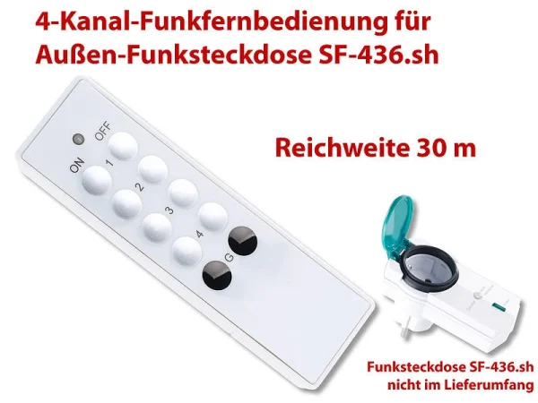 CASAcontrol Funksteckdose Dimmbar:4-Kanal-Funkfernbedienung Für Außen-Funksteckdose SF-436.sh, 30 M 1