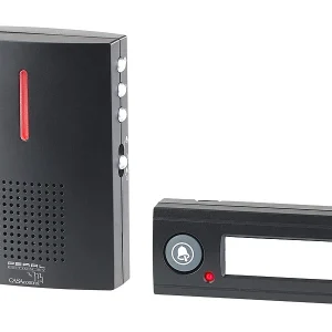 CASAcontrol Funkklingel:Funk-Türklingel, Licht- & Ton-Signal, 100 M Reichweite, IPX4, Schwarz 28