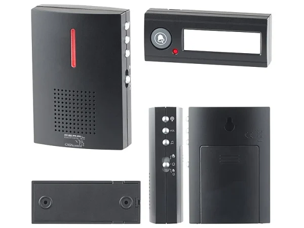 CASAcontrol Funkklingel:Funk-Türklingel, Licht- & Ton-Signal, 100 M Reichweite, IPX4, Schwarz 5