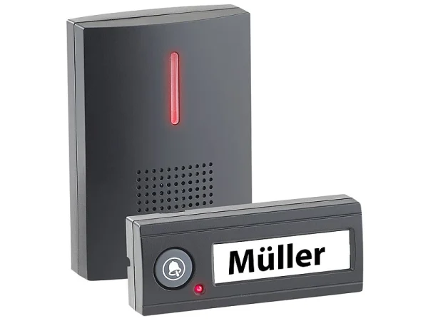 CASAcontrol Funkklingel:Funk-Türklingel, Licht- & Ton-Signal, 100 M Reichweite, IPX4, Schwarz 1