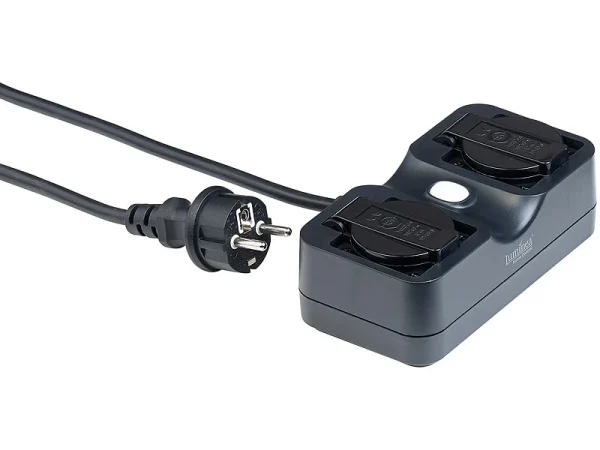 Luminea Home Control Alexa Steckdosen Aussen:2er-Set 2-fach-WLAN-Outdoor-Steckdose, App, Sprachsteuerung, 16A, IP44 13