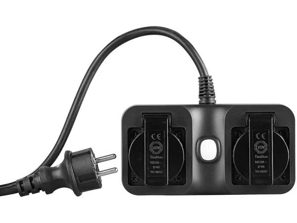 Luminea Home Control Alexa Steckdosen Aussen:2er-Set 2-fach-WLAN-Outdoor-Steckdose, App, Sprachsteuerung, 16A, IP44 14