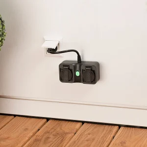 Luminea Home Control Alexa Steckdosen Aussen:2er-Set 2-fach-WLAN-Outdoor-Steckdose, App, Sprachsteuerung, 16A, IP44 31
