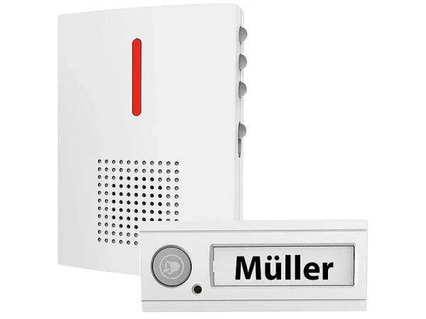 CASAcontrol Funkgong:Funk-Türklingel + 2 Empfänger, Licht & Ton Signal, IPX4, Weiß 3