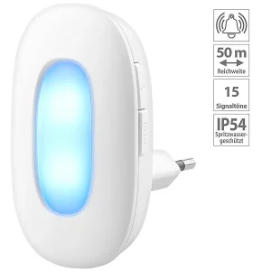 CASAcontrol Lichtklingel Funk:Steckdosen-Funk-Klingel Mit Optischem Signal & Zweitem Empfänger, IP54 48