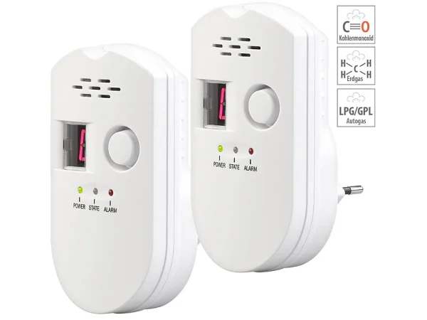VisorTech Gasmessgerät:2er-Set Steckdosen-Multi-Gasmelder Für Erdgas Und Autogas, 85 DB 1