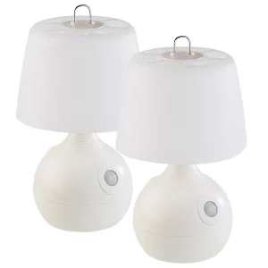 Lunartec Nachttischlampe Kabellos:2er-Set LED-Tischlampe, PIR- & Licht-Sensor, Warm- & Tageslichtweiß 18