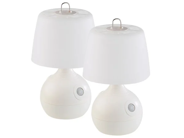 Lunartec Nachttischlampe Kabellos:2er-Set LED-Tischlampe, PIR- & Licht-Sensor, Warm- & Tageslichtweiß 4
