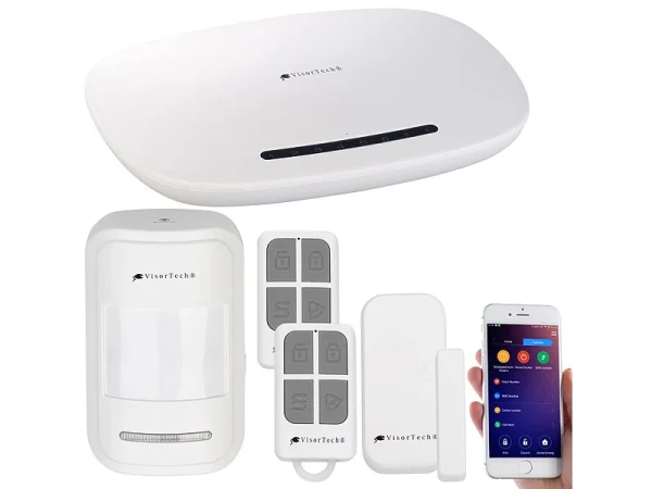 VisorTech Kabellose Alarmanlage:GSM-Alarmanlage Mit Funk- & Handynetz-Anbindung, App Für Android & IOS 1