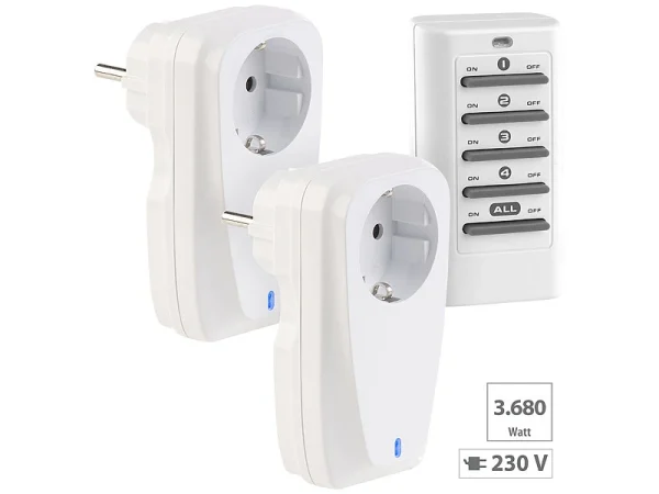 Revolt Steckdose Funk:2er-Set Funksteckdosen Mit Fernbedienung, Bis 16 A, 3.680 Watt 1