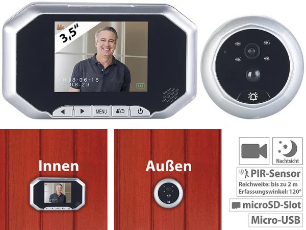 Somikon Digitale Türspion-Kamera Mit 8,9-cm-Display, PIR, Aufnahme, Nachtsicht 1