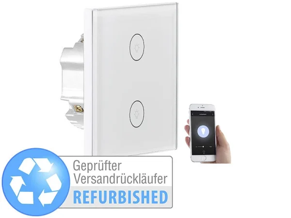 Luminea Home Control Alexa WiFi-Lichtschalter:Touch-Doppel-Lichttaster, Versandrückläufer 1