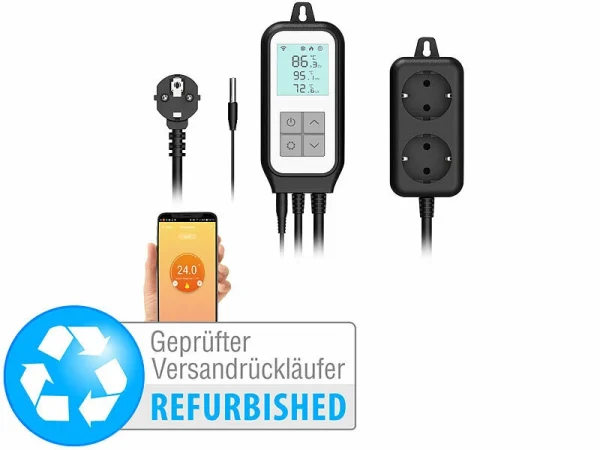 Revolt Universalthermostat:WLAN-Steckdosen-Thermostat Für 2 Geräte, Sensor, App,Versandrückläufer 1