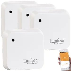 Luminea Home Control Lichtsensor Alexa:4er-Set Wetterfeste WLAN-Licht- & Dämmerungs-Sensoren Mit App, IP55 18
