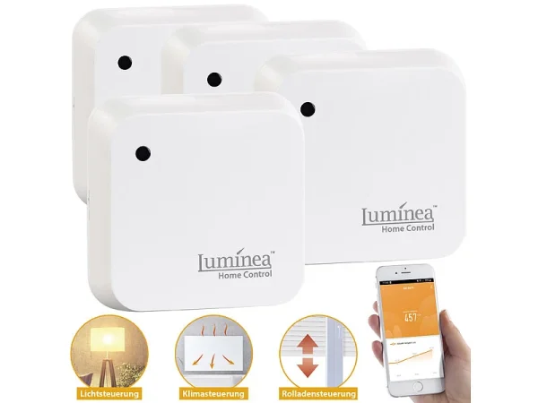 Luminea Home Control Lichtsensor Alexa:4er-Set Wetterfeste WLAN-Licht- & Dämmerungs-Sensoren Mit App, IP55 3