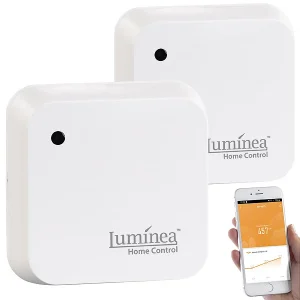 Luminea Home Control Sonnensensor:2er-Set Wetterfeste WLAN-Licht- & Dämmerungs-Sensoren Mit App, IP55 18