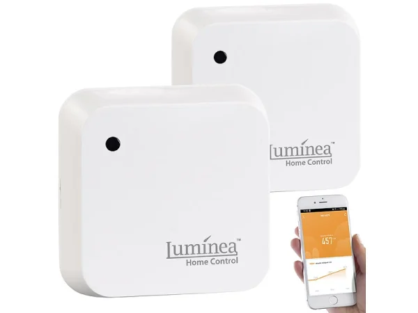 Luminea Home Control Sonnensensor:2er-Set Wetterfeste WLAN-Licht- & Dämmerungs-Sensoren Mit App, IP55 4