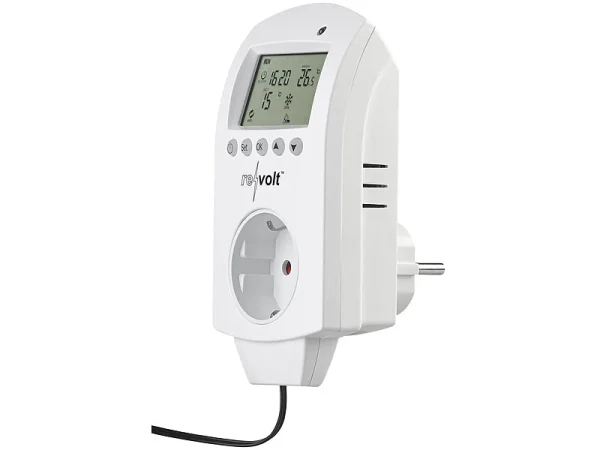 Revolt Thermoschalter:2er-Set Digitale Steckdosen-Thermostate Für Klimageräte, Sensor, 3680W 7