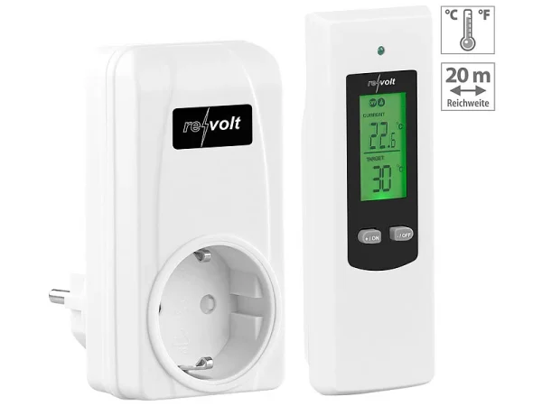 Revolt Thermostat Funk:Steckdosen-Thermostat Mit Mobiler Steuereinheit Für Heiz- & Klimagerät 1
