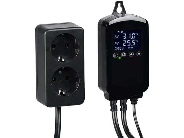Revolt Temperatur Schalter:Digitaler Temperaturregler Für 2 Heiz- & Klimageräte, Display, 3.680 W 3