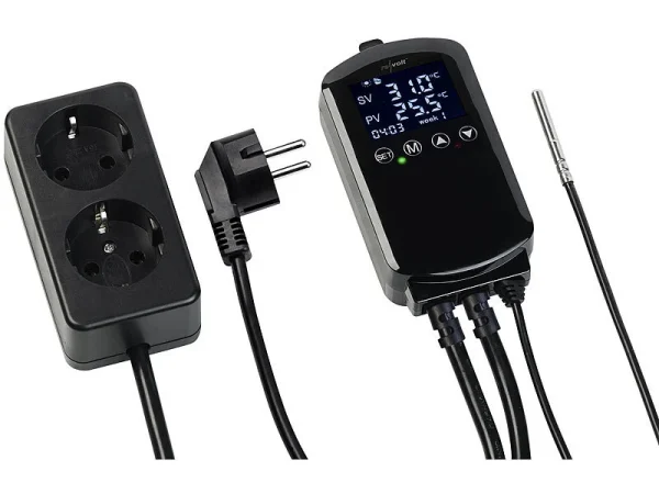 Revolt Temperatur Schalter:Digitaler Temperaturregler Für 2 Heiz- & Klimageräte, Display, 3.680 W 1
