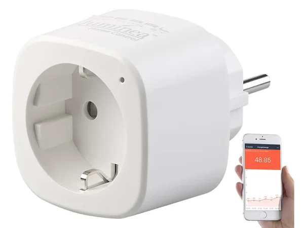 Luminea Home Control Energiemessgerät WLAN:2er-Set WLAN-Steckdosen, Amazon Alexa & Google Assistant Komp., 16 A 5