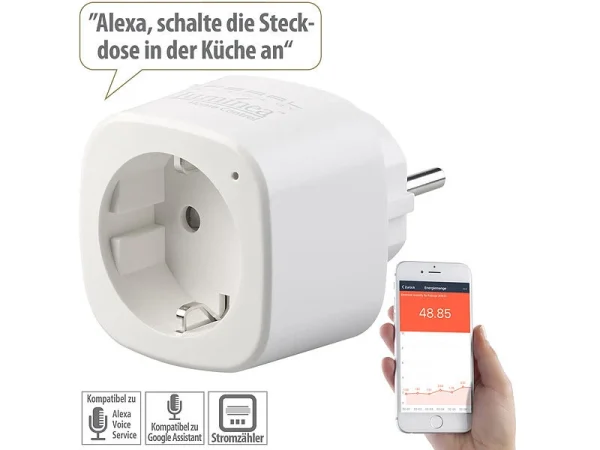 Luminea Home Control Elesion App:WLAN-Steckdose Mit Energiekostenmesser, App Und Sprachsteuerung 1