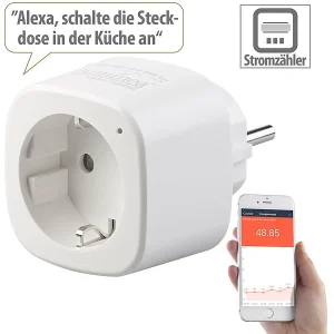 Luminea Home Control Energiemessgerät WLAN:2er-Set WLAN-Steckdosen, Amazon Alexa & Google Assistant Komp., 16 A 24