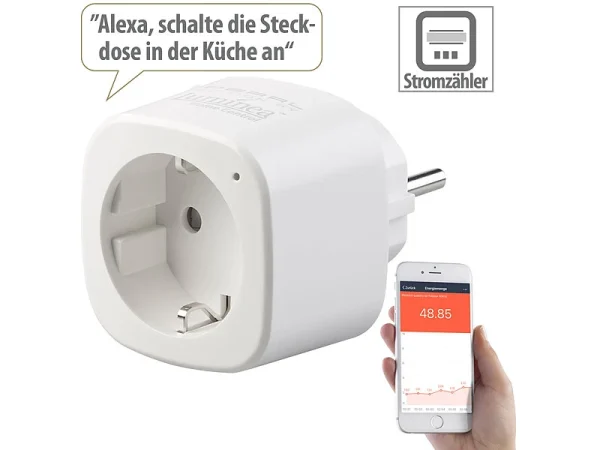 Luminea Home Control Energiemessgerät WLAN:2er-Set WLAN-Steckdosen, Amazon Alexa & Google Assistant Komp., 16 A 6