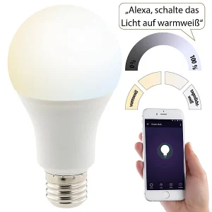 Luminea Home Control WLAN-Birnen Alexa:WLAN-LED-Lampe, Für Alexa, Siri & Google Assistant, Versandrückläufer 24