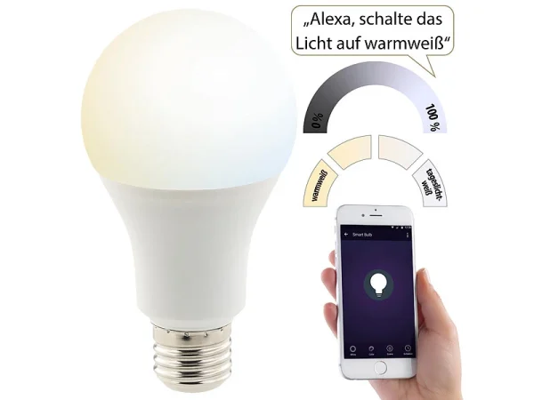 Luminea Home Control WLAN-Birnen Alexa:WLAN-LED-Lampe, Für Alexa, Siri & Google Assistant, Versandrückläufer 9