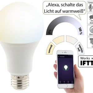 Luminea Home Control WLAN-Birnen Alexa:WLAN-LED-Lampe, Für Alexa, Siri & Google Assistant, Versandrückläufer 12
