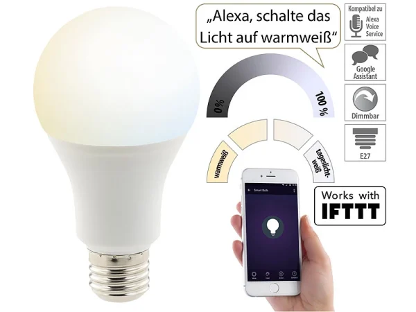 Luminea Home Control WLAN-Birnen Alexa:WLAN-LED-Lampe, Für Alexa, Siri & Google Assistant, Versandrückläufer 3