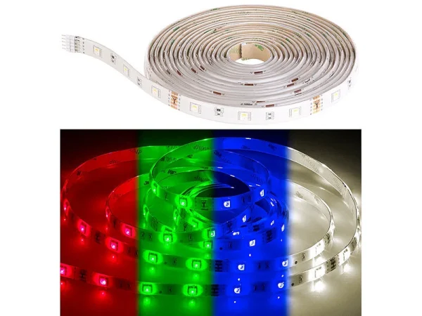 Luminea Alexa LED Streifen:RGBW-LED-Streifen-Erweiterung LAX-515, 5 M, 840 Lm, Warmweiß, IP44 1