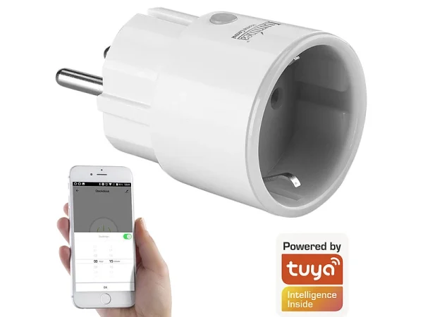 Luminea Home Control Stromzähler Steckdose:Mini-WLAN-Steckdose Mit App Und Bluetooth, Für Alexa & GA, 16 A 1