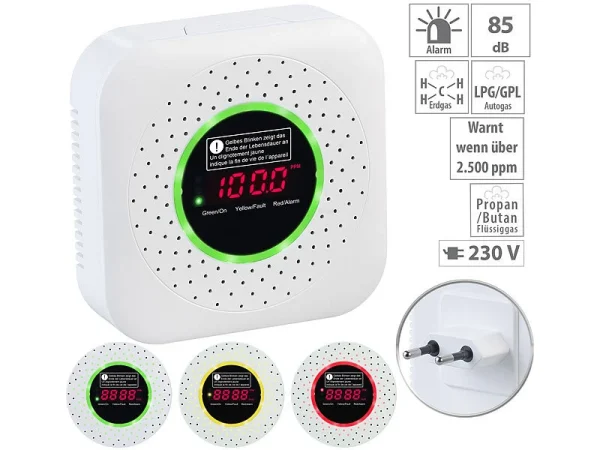 VisorTech Gas-Alarme:3er-Set Design-Steckdosen-Multigasmelder Für Erdgas Und Autogas 10