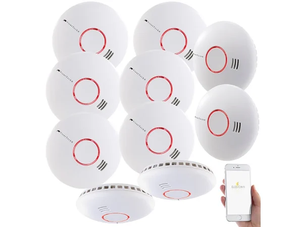 VisorTech WLAN Rauchmelder:10er-Set WLAN-Rauch- & Hitzemelder Mit Weltweiter App-Benachrichtigung 3