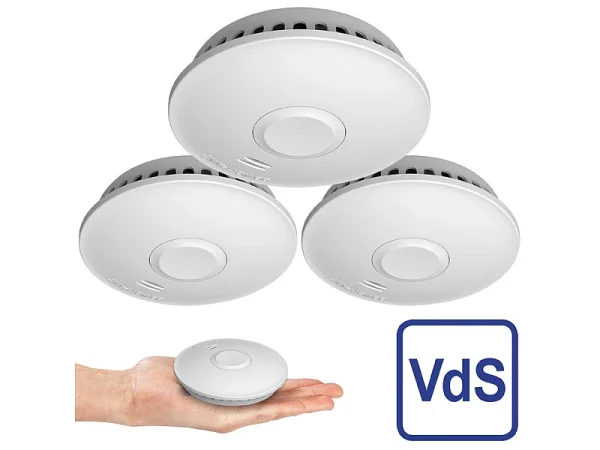 VisorTech Feuermelder Funk:3er-Set Vernetzbare Funk-Rauchmelder, 85 DB, VdS, 10-J.-Batterie 3