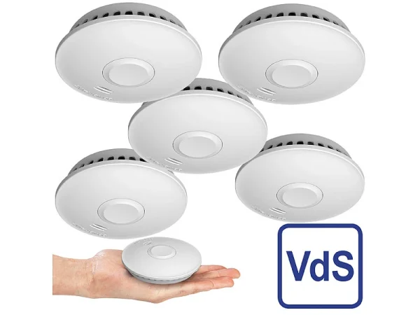 VisorTech Rauchmelder Brandschutz:5er-Set Vernetzbare Funk-Rauchmelder, 85 DB, VdS, 10-J.-Batterie 3