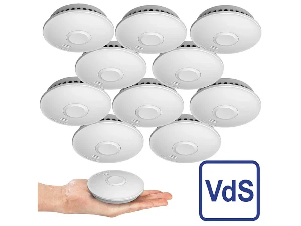 VisorTech Vernetzte Rauchmelder:10er-Set Vernetzbare Funk-Rauchmelder, 85 DB, VdS, 10-J.-Batterie 3