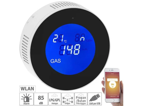VisorTech Multi Gaswarner:WLAN-Multi-Gasmelder Für Haushaltsübliche Gase, Mit App & Sprachansage 1