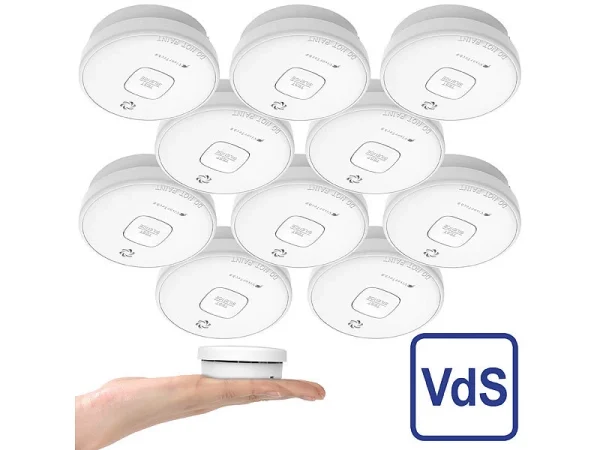 VisorTech Rauchmelder:10er-Set Fotoelektrische Rauchwarnmelder, 10-J.-Batterie, 85 DB, VdS 3