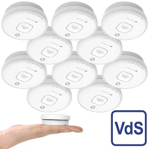 VisorTech Rauchmelder:10er-Set Fotoelektrische Rauchwarnmelder, 10-J.-Batterie, 85 DB, VdS 11