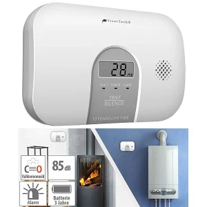 VisorTech Kohlenmonoxid Messgerät:4er-Set Kohlenmonoxid-Melder, 10-Jahres-Sensor, 85 DB, EN 50291 27