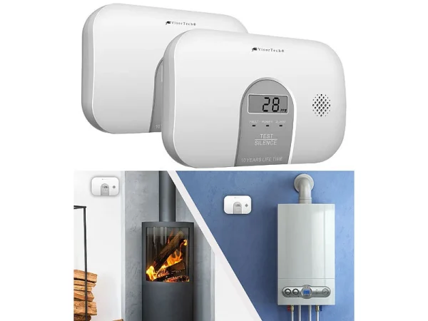 VisorTech CO-Kohlenmonoxid-Melder:2er-Set Kohlenmonoxid-Melder, 10-Jahres-Sensor, 85 DB, EN 50291 3