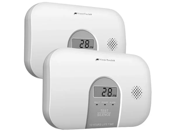 VisorTech CO-Kohlenmonoxid-Melder:2er-Set Kohlenmonoxid-Melder, 10-Jahres-Sensor, 85 DB, EN 50291 4