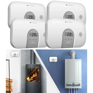 VisorTech Kohlenmonoxid Messgerät:4er-Set Kohlenmonoxid-Melder, 10-Jahres-Sensor, 85 DB, EN 50291 17