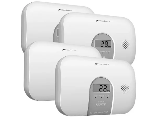 VisorTech Kohlenmonoxid Messgerät:4er-Set Kohlenmonoxid-Melder, 10-Jahres-Sensor, 85 DB, EN 50291 4
