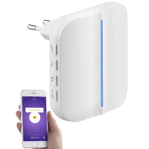 Somikon WLAN Türklingel:2 WLAN-Steckdosen-Empfänger, Kinetischer Klingelknopf, App, 100m, 80dB 23