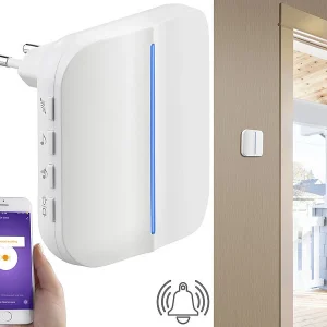 Somikon WLAN Türklingel:2 WLAN-Steckdosen-Empfänger, Kinetischer Klingelknopf, App, 100m, 80dB 27
